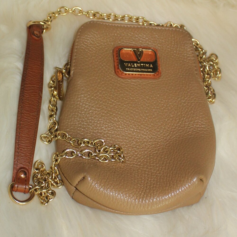 Valentina Genuine beige pebbled  leather Shoulder Bag Made in Italy